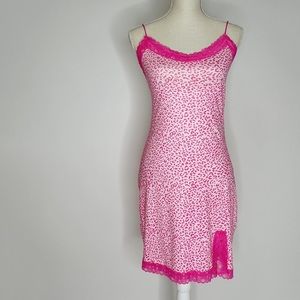 Pink Leopard Lace Trim Slip Mini Dress